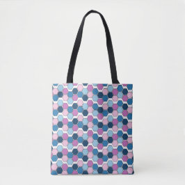 Trendy Twilight City blauw en roze zeshoekig patro Tote Bag