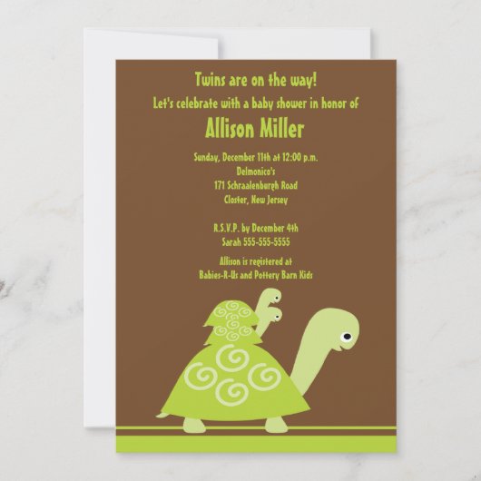Trendy Twins Turtle Baby shower Invitation Kaart (Voorkant)