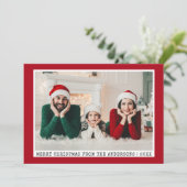 Trendy typemachine voor doopvont kerstfoto Rood Feestdagenkaart (Staand voorkant)