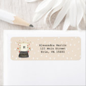 Trendy Typewriter en Flowers Monogram met Stippen Etiket (Insitu)