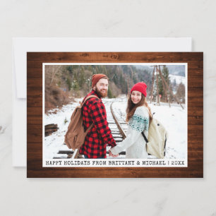 Trendy Typewriter Font Minimaliste Wood Foto Feestdagenkaart