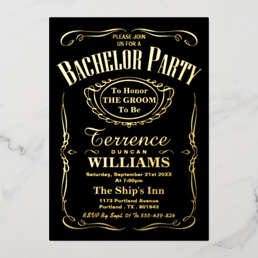 Trendy Typografie Bachelorfeest Echt Folie Uitnodiging (Voorkant)