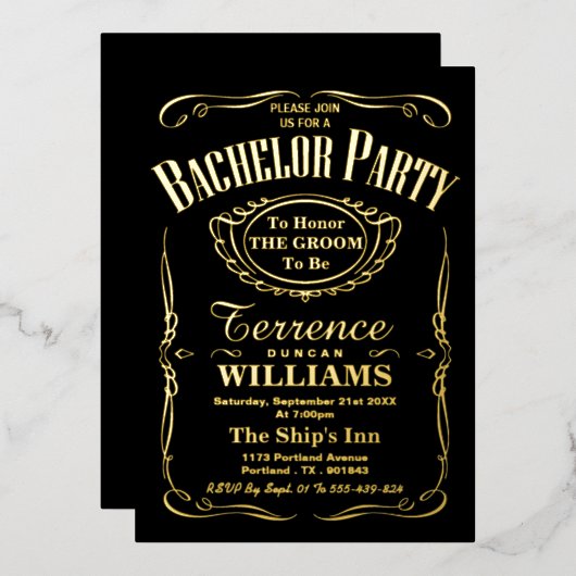 Trendy Typografie Bachelorfeest Echt Folie Uitnodiging (Voorkant / Achterkant)