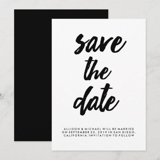 Trendy Typografie Black en White Save the Date Kaart (Voorkant / Achterkant)