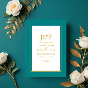 Trendy Typografie Blauwgroen en Gold Wedding Invit Kaart