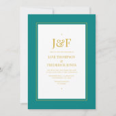 Trendy Typografie Blauwgroen en Gold Wedding Invit Kaart (Voorkant)