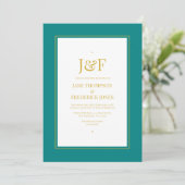 Trendy Typografie Blauwgroen en Gold Wedding Invit Kaart (Staand voorkant)