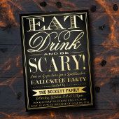 Trendy Typografie Eat, Drink & Wees eng Halloween Folie Uitnodiging