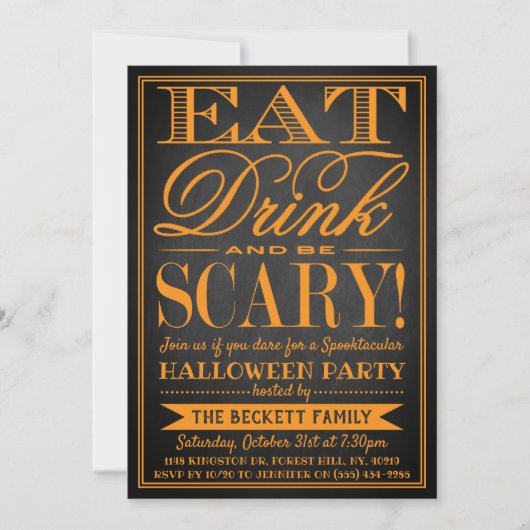 Trendy Typografie Eat, Drink & Wees eng Halloween Kaart (Voorkant)