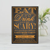Trendy Typografie Eat, Drink & Wees eng Halloween Kaart (Staand voorkant)