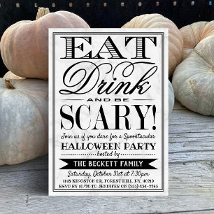 Trendy Typografie Eat, Drink & Wees eng Halloween Kaart