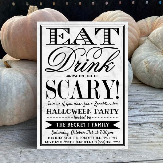 Trendy Typografie Eat, Drink & Wees eng Halloween Kaart