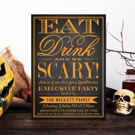 Trendy Typografie Eat, Drink & Wees eng Halloween Kaart