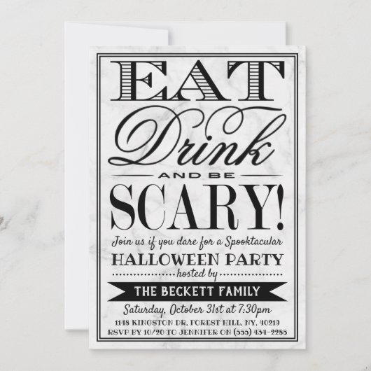 Trendy Typografie Eat, Drink & Wees eng Halloween Kaart (Voorkant)