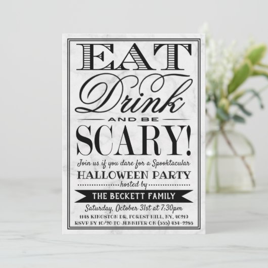Trendy Typografie Eat, Drink & Wees eng Halloween Kaart (Staand voorkant)