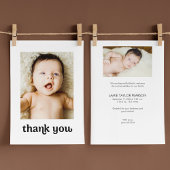 Trendy Typografie Eenvoudig Modern 2 Baby Foto's Bedankkaart