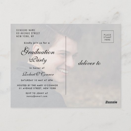 Trendy typografie foto afstuderen uitnodiging (Achterkant)