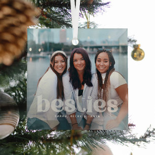 Trendy typografie foto cadeau voor beste vriendin glas ornament