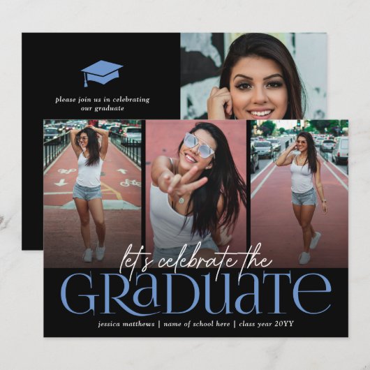 Trendy Typografie Foto Collage Graduparty Kaart (Voorkant / Achterkant)