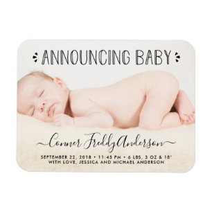 Trendy Typografie Foto geboorteaankondiging Magneet