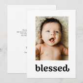 Trendy typografie Gezegend Kruis Baby Doopsel Foto Bedankkaart (Voorkant / Achterkant)