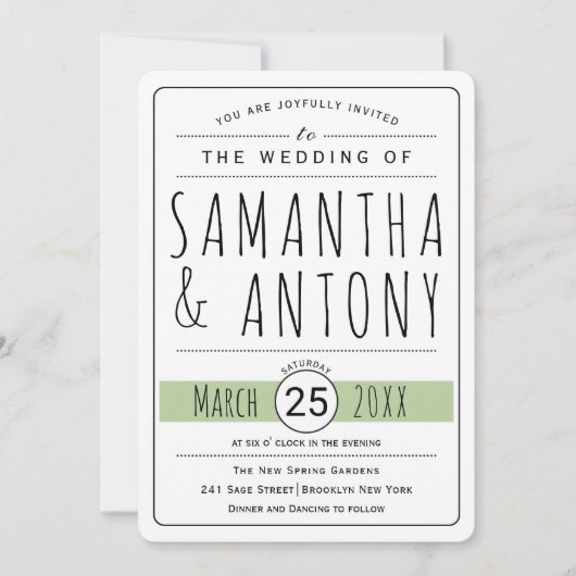 Trendy typografie groene trouwuitnodiging kaart (Voorkant)