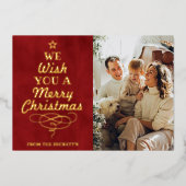 Trendy Typografie - Kerstboom - Echte foto Folie Feestdagenkaart (Voorkant)