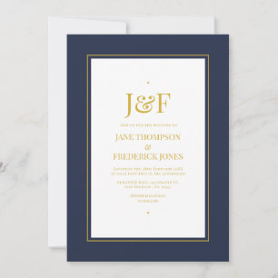 Trendy typografie marine en gouden trouwuitnodigin kaart