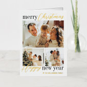 Trendy Typografie Merry Kerstmis 3 Foto Real Folie Feestdagenkaart (Voorkant)