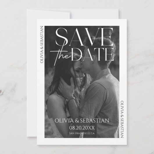 Trendy Typografie Overlay Tekst Foto Bruiloft Save The Date (Voorkant)