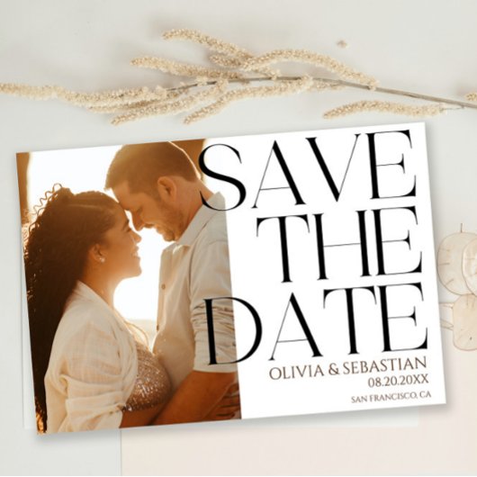 Trendy Typografie Overlay Tekst Foto Bruiloft Save The Date