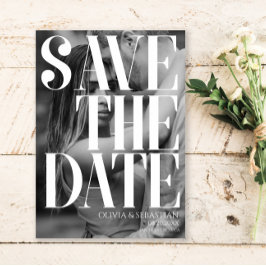 Trendy Typografie Overlay Tekst Foto Bruiloft Save The Date