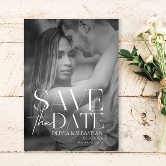 Trendy Typografie Overlay Tekst Foto Bruiloft Save The Date