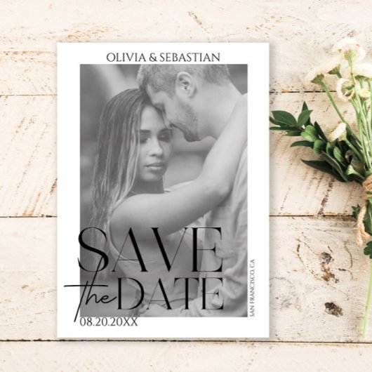 Trendy typografie overlay tekst foto bruiloft save the date