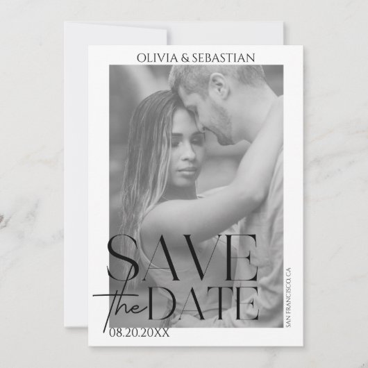 Trendy typografie overlay tekst foto bruiloft save the date (Voorkant)