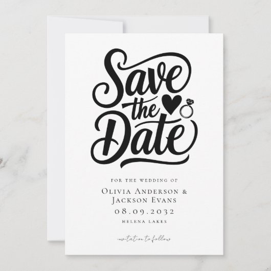 Trendy Typografie Ring Heart Wedding Save The Date (Voorkant)