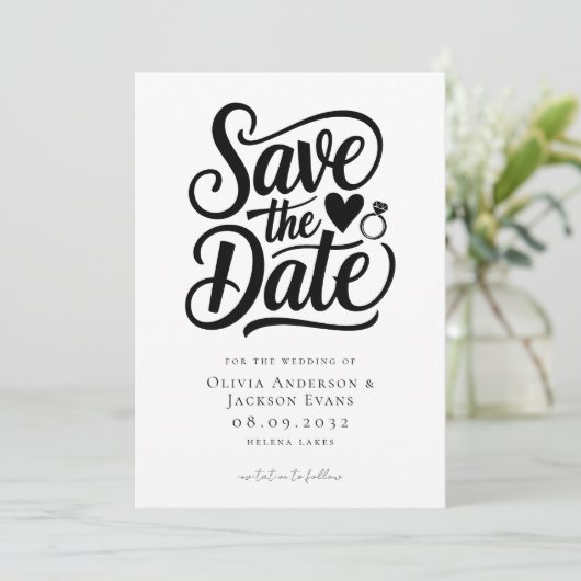 Trendy Typografie Ring Heart Wedding Save The Date (Staand voorkant)