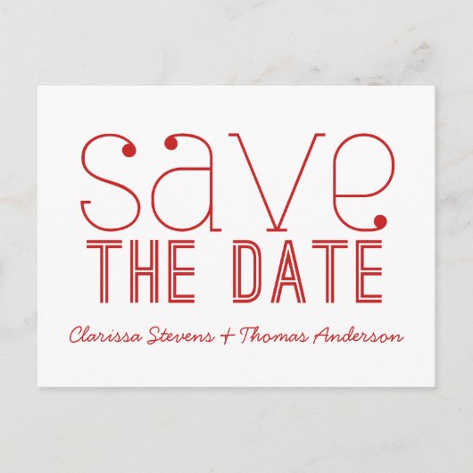 Trendy Typografie Save the Date Briefkaart, Red Aankondigingskaart (Voorkant)