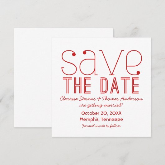 Trendy Typografie Save the Date Invite, Red Kaart (Voorkant / Achterkant)