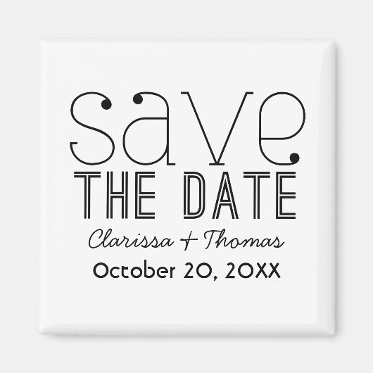 Trendy Typografie Save the Date Magnet, Black Magneet (Voorkant)