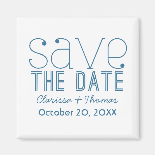 Trendy Typografie Save the Date Magnet, Blue Magneet (Voorkant)