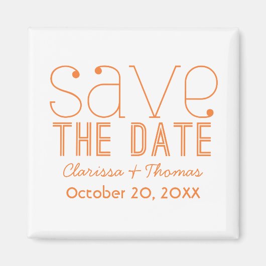 Trendy Typografie Save the Date Magnet, Oranje Magneet (Voorkant)