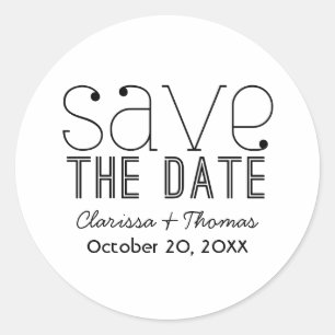 Trendy Typografie Save the Date Stickers, Black Ronde Sticker