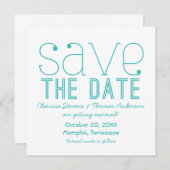 Trendy typografie Save the Date uitnodiging, Aqua Kaart (Voorkant / Achterkant)