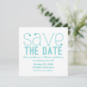 Trendy typografie Save the Date uitnodiging, Aqua Kaart (Staand voorkant)