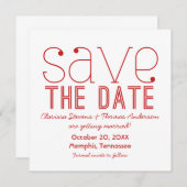Trendy typografie Save the Date uitnodiging, Rood Kaart (Voorkant / Achterkant)
