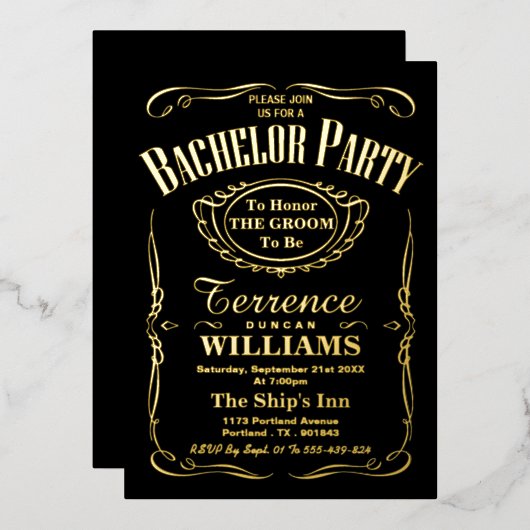 Trendy typografie vrijgezellenfeest echt folie uitnodiging (Voorkant / Achterkant)