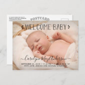 Trendy Typografie "Welcome Baby" Foto Aankondigingskaart (Voorkant / Achterkant)