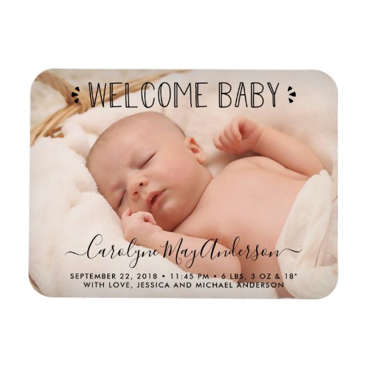 Trendy Typografie "Welkom Baby" Foto Aankondiging Magneet (Horizontaal)