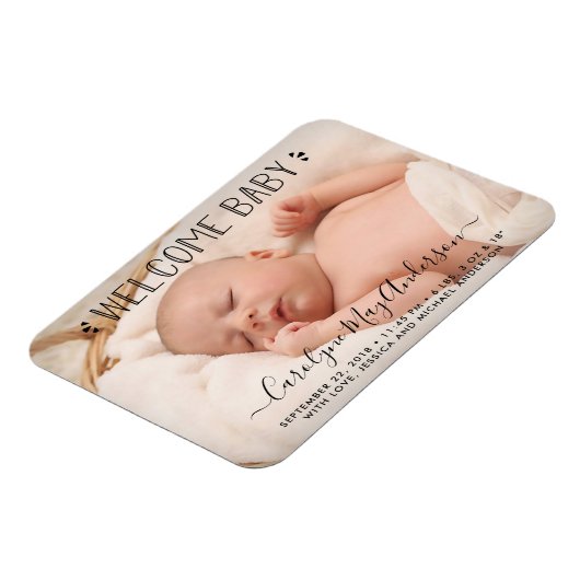 Trendy Typografie "Welkom Baby" Foto Aankondiging Magneet (Linkerzijde)